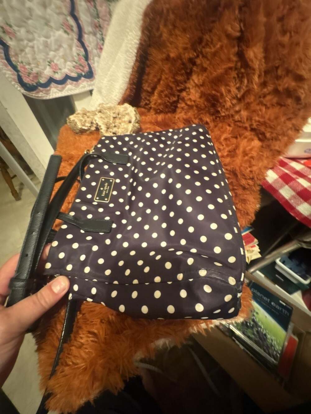 Kate Spade New York Black White Polka Dot Nylon Tote Handbag